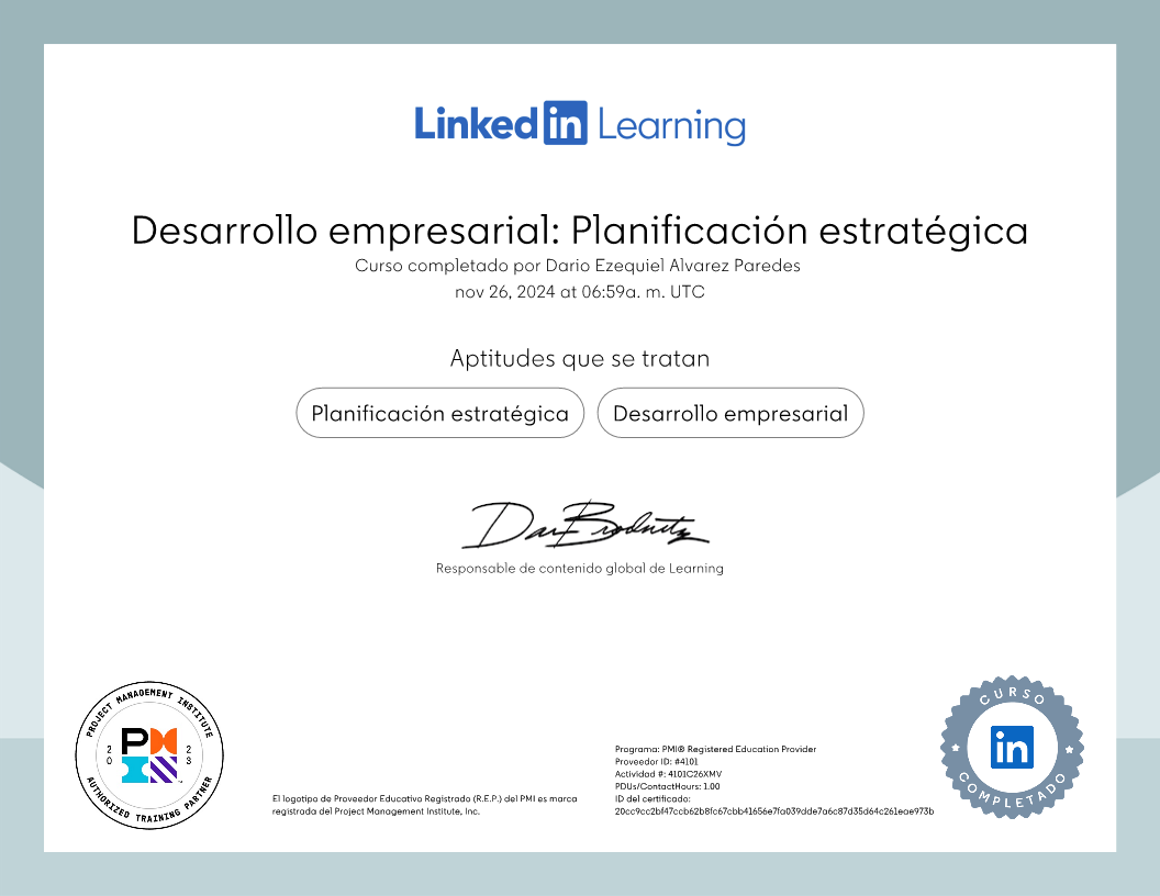 Desarrollo Empresarial: Planificación Estratégica - Project Institute Management